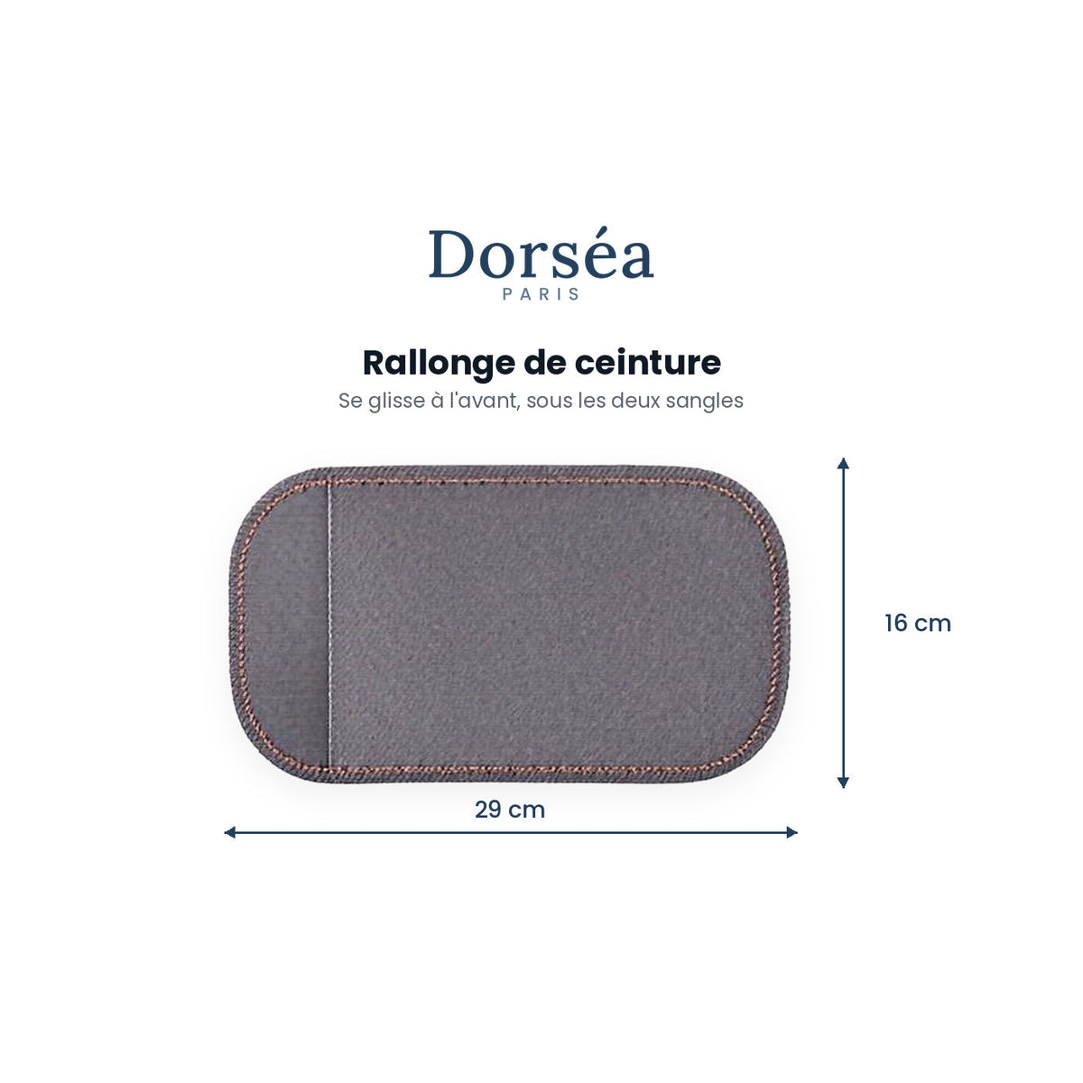 Rallonge de ceinture Dorséa, sangle grise à surpiqûres orange